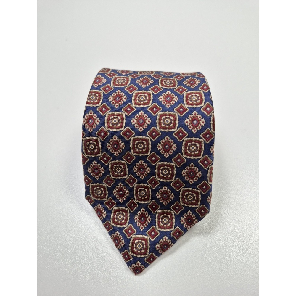 Yves Saint Laurent Tie Mens One Size Blue Geometric Medallion Silk Made In USA